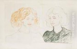 Two Female Heads Against The Moon by Edvard Munch