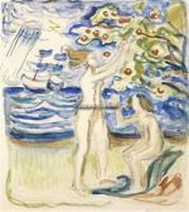 Noytralien Akvarell Pa Papir 
Papirmal: 56x50 Billedmal: 54x48 Signert Nede Til Hoyre Med Rod 
Fargestift: Edv Munch Akvarellen Er Ifolge Munch-museet Utfort Omkring 
1915 Og Ble Trolig Senere Forlegg For Fargelitografiet "noytralien" by Edvard Munch