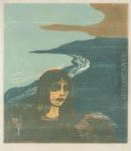 Womans's Head Against The Shore (woll 152; Schiefler 129) by Edvard Munch