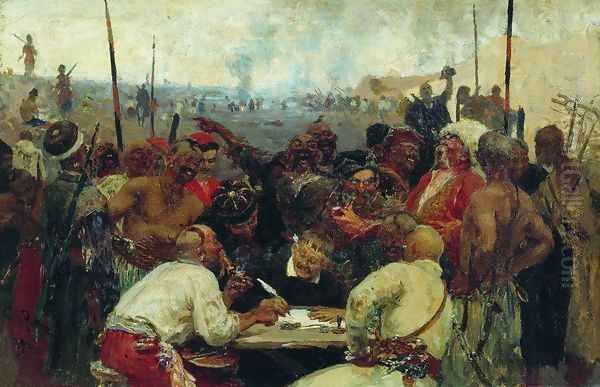 The Reply of the Zaporozhian Cossacks to Sultan of Turkey, sketch 2 - view 1
