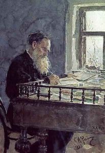 Lev Tolstoy (1828-1910) at work, 1893