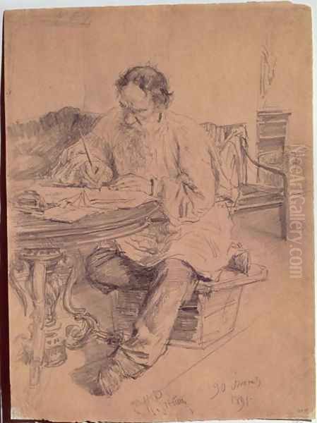 Lev Nikolaevich Tolstoy (1828-1910) at Work, 1891 - view 1