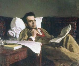 Portrait of Mikhail Glinka at the time of his composition of the opera 'Ruslan and Ludmilla', c.1887 by Repin Iliya