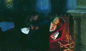 Gogol burning the manuscript of the second part of 'Dead Souls'