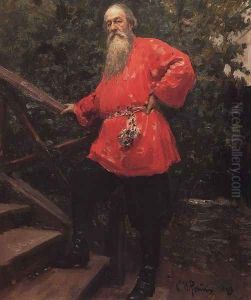 Vladimir Vasilievich Stasov in a dacha in Starozhilovka village, near Parlogovo (St. Petersburg) by Repin Iliya