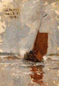 Sailing Barges At Sea by Gerhard Arij Ludwig Morgenstje Munthe