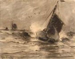 Flatbottom Boat In The Surf by Gerhard Arij Ludwig Morgenstje Munthe