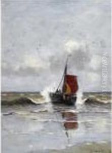 A Bomschuit In The Breakers, Katwijk by Gerhard Arij Ludwig Morgenstje Munthe