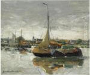 Fishing Boats In The Harbour Near Hengst, Belgium by Gerhard Arij Ludwig Morgenstje Munthe