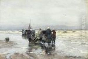 Fisher Women Waiting On The Beach by Gerhard Arij Ludwig Morgenstje Munthe