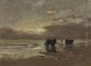 Shell-fishers On The Beach by Gerhard Arij Ludwig Morgenstje Munthe