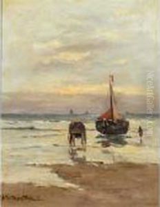 A Shellfisher On The Beach by Gerhard Arij Ludwig Morgenstje Munthe