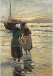 Fisher Women On The Beach by Gerhard Arij Ludwig Morgenstje Munthe