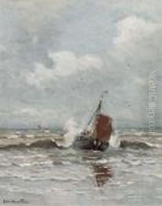 A Bomschuit In The Surf By Katwijk
