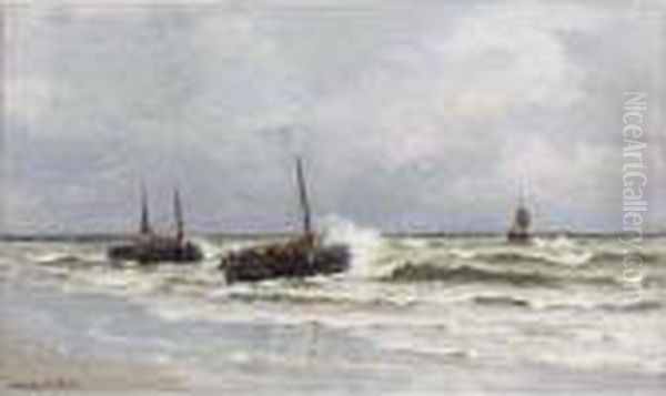 Bomschuiten With Fishermen In The Breakers, Katwijk - view 1
