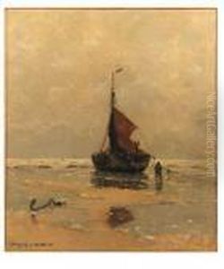A Moored Bomschuit On The Beach Of Katwijk