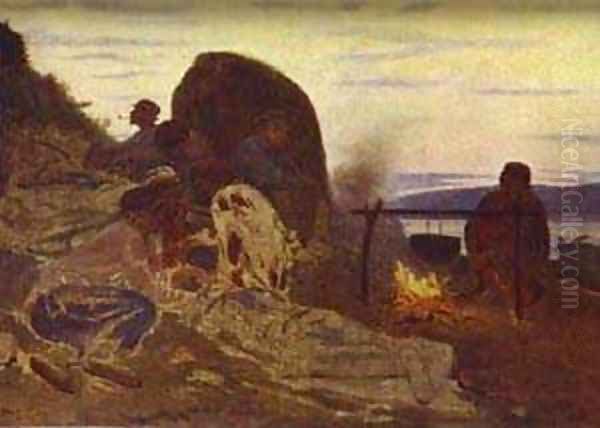 Barge Haulers By Campfire 1870 - view 1