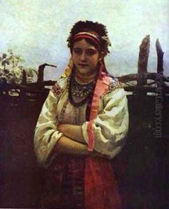 Ukranian Girl By A Fence 1876