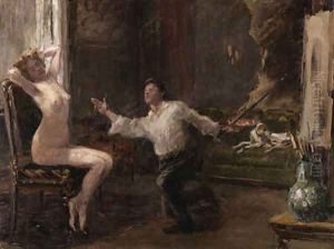 The Artist and his Model by Repin Iliya