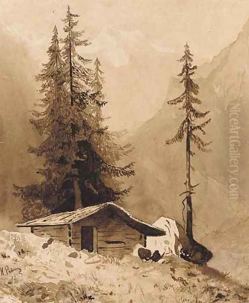 Wooden Hut in an Alpine Landscape - view 1
