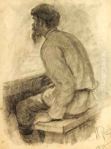 Portrait of a Man seated by Repin Iliya