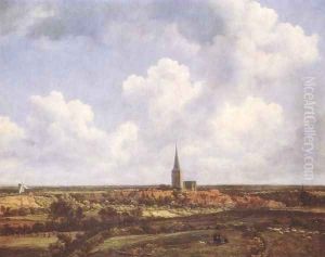 Landscape with Church and Village 1665-70 by Jacob Van Ruisdael