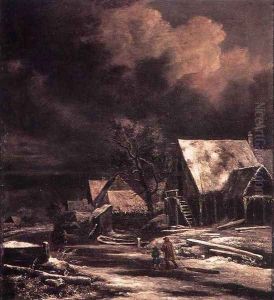 Village at Winter at Moonlight by Jacob Van Ruisdael