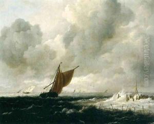 Stormy Sea with Sailing Boats by Jacob Van Ruisdael