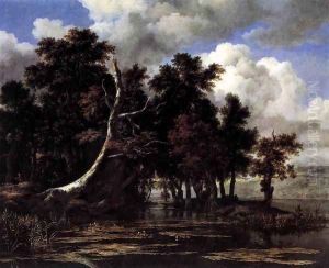 Oaks by a Lake with Waterlilies by Jacob Van Ruisdael