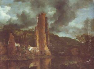 Landscape with the ruins of egmond castle at egmond aan den hoef by Jacob Van Ruisdael