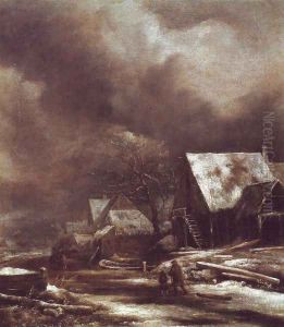 Village in winter by Jacob Van Ruisdael