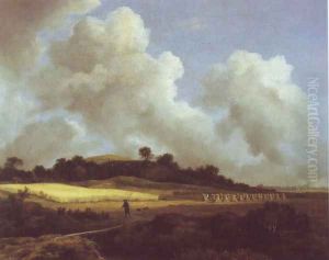 View of grainfields with a distant town by Jacob Van Ruisdael