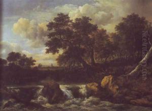 Waterfall near oan oak wood by Jacob Van Ruisdael