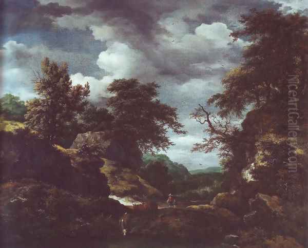 Hilly wooded landscape with cattle - view 1