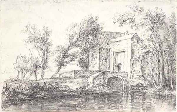 A landscape with a farmhouse by a river - view 1