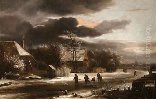 A winter Landscape with Villagers on a Path - view 1