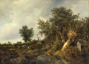Landscape with a cottage and trees by Jacob Van Ruisdael