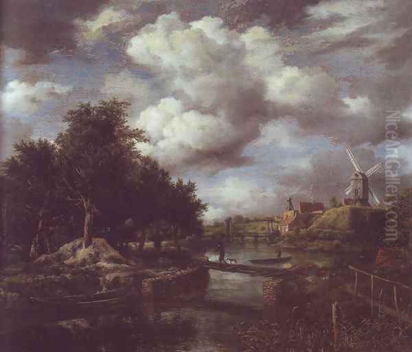 Landscape with a windmill near town moat - view 1