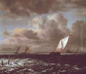 Vessels in a choppy sea by Jacob Van Ruisdael
