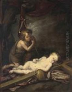 The Christ Child Asleep On The Cross With The Infant Saint John The Baptist by Bartolome Esteban Murillo
