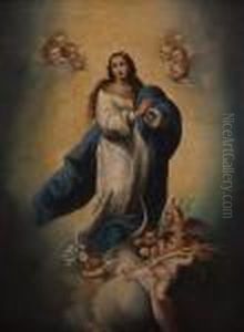 The Assumption Of The The Blessed Virgin Mary
Full Length Portrait Amongst Clouds And Cherubs by Bartolome Esteban Murillo