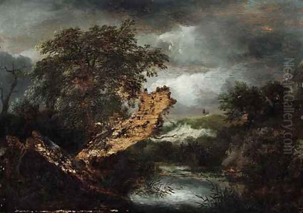 A wooded river landscape with a blasted tree - view 1