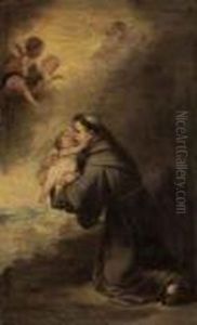 Saint Francis And The Christ Child, Surrounded By Putti by Bartolome Esteban Murillo
