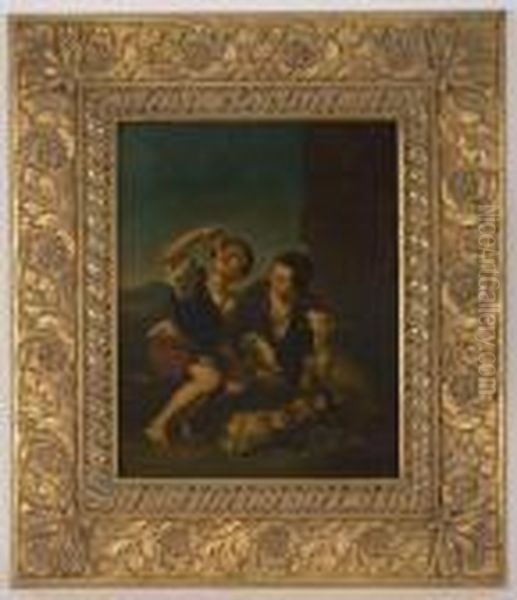 Depicting Two Boys Eating Apples - view 1