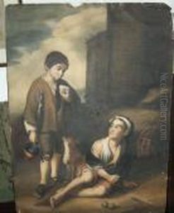 Two Spanish Boys With A Puppy In A Landscape