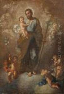 Saint Joseph And The Christ Child Surrounded By Putti by Bartolome Esteban Murillo