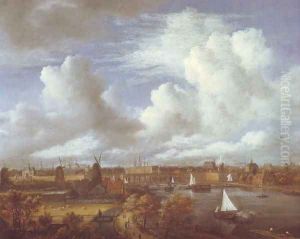 Panoramic view of the amstel looking towards amsterdam by Jacob Van Ruisdael