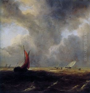 Sailing vessels in a choppy sea by Jacob Van Ruisdael