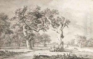 Two oak trees in an extensive landscape by Jacob Van Ruisdael