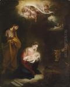 The Nativity With The Annunciation To The Shepherds Beyond by Bartolome Esteban Murillo